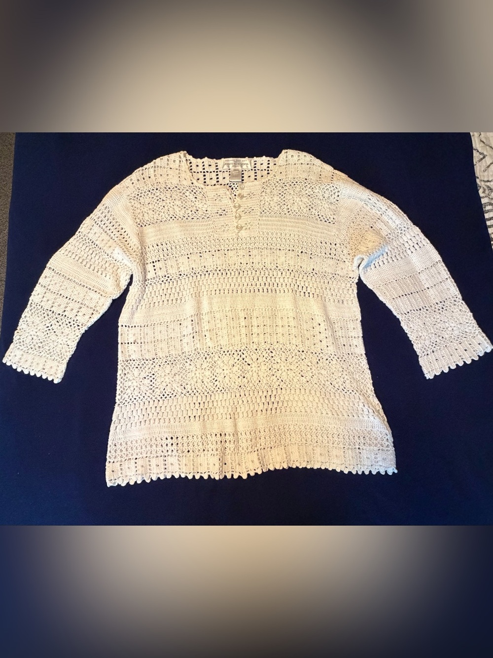 Jones New York Cream Crochet Button-Front Tunic